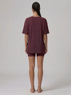 Nova Oversized Crewneck & Biker Shorts Set in Wine Red - Back View | AMARI Sydney