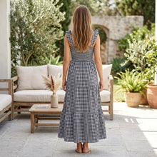 Bohemian Gingham Smocked Maxi Dress - Black Back