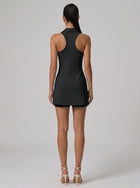Serena Half-Zip Polo Athletic Tennis Mini Dress in Classic Black - Back View | AMARI Sydney