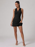 Serena Half-Zip Polo Athletic Tennis Mini Dress in Classic Black - Front View | AMARI Sydney