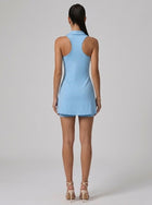 Serena Half-Zip Polo Athletic Tennis Mini Dress in Sky Blue - Back View | AMARI Sydney