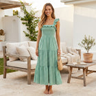 Bohemian Gingham Smocked Maxi Dress - Green Front