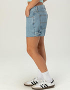 The Amari Baggy Denim Shorts - Raw Frayed Hem & Side Profile | Amari Sydney