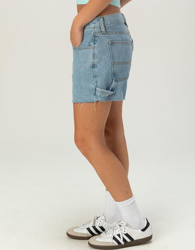 The Amari Baggy Denim Shorts - Raw Frayed Hem & Side Profile | Amari Sydney
