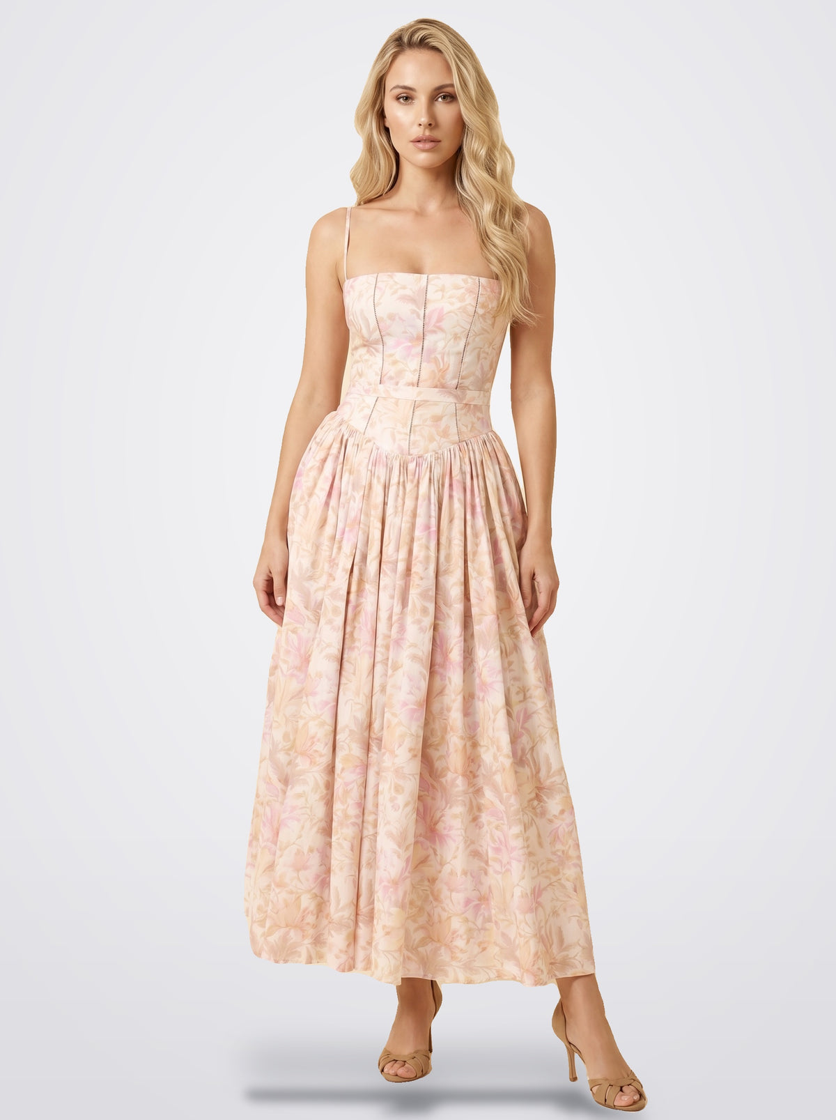 The Florence Floral Corset Maxi Dress in Peach Blossom | Amari Sydney