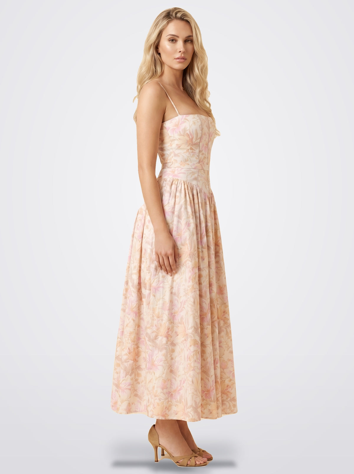 The Florence Floral Corset Maxi Dress in Peach Blossom | Amari Sydney
