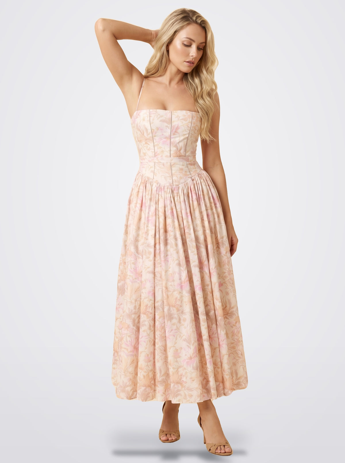 The Florence Floral Corset Maxi Dress in Peach Blossom | Amari Sydney