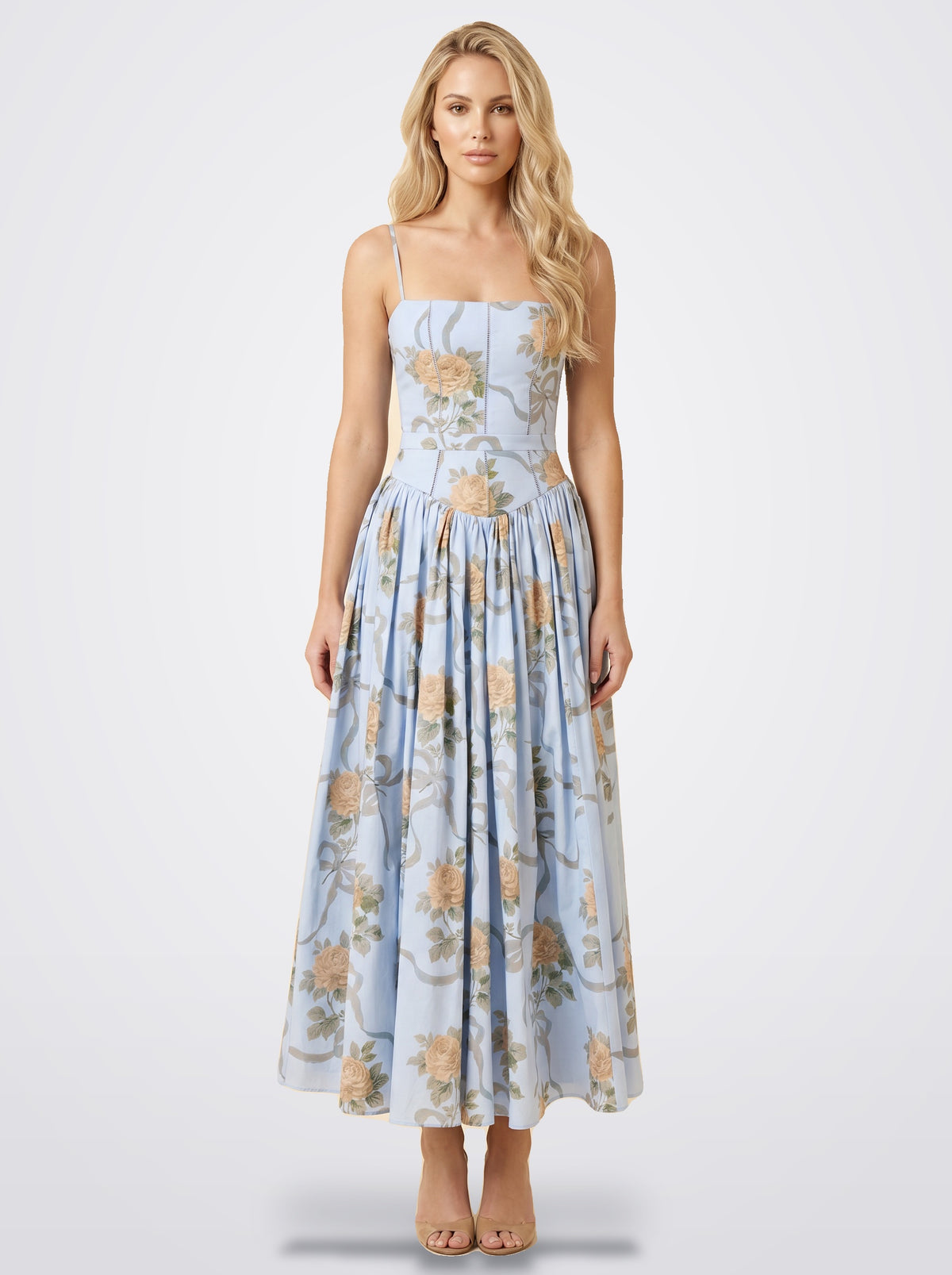 The Florence Floral Corset Maxi Dress in Sky Garden | Amari Sydney