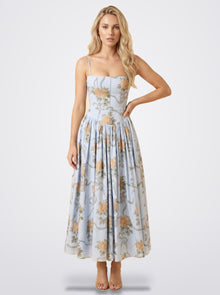The Florence Floral Corset Maxi Dress in Sky Garden | Amari Sydney