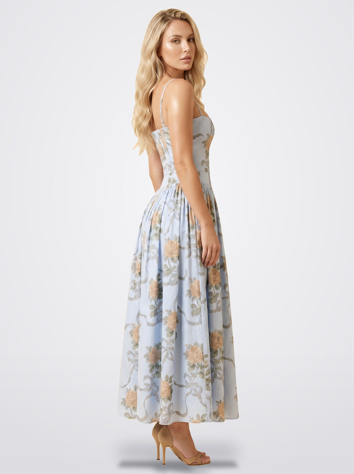 The Florence Floral Corset Maxi Dress in Sky Garden | Amari Sydney