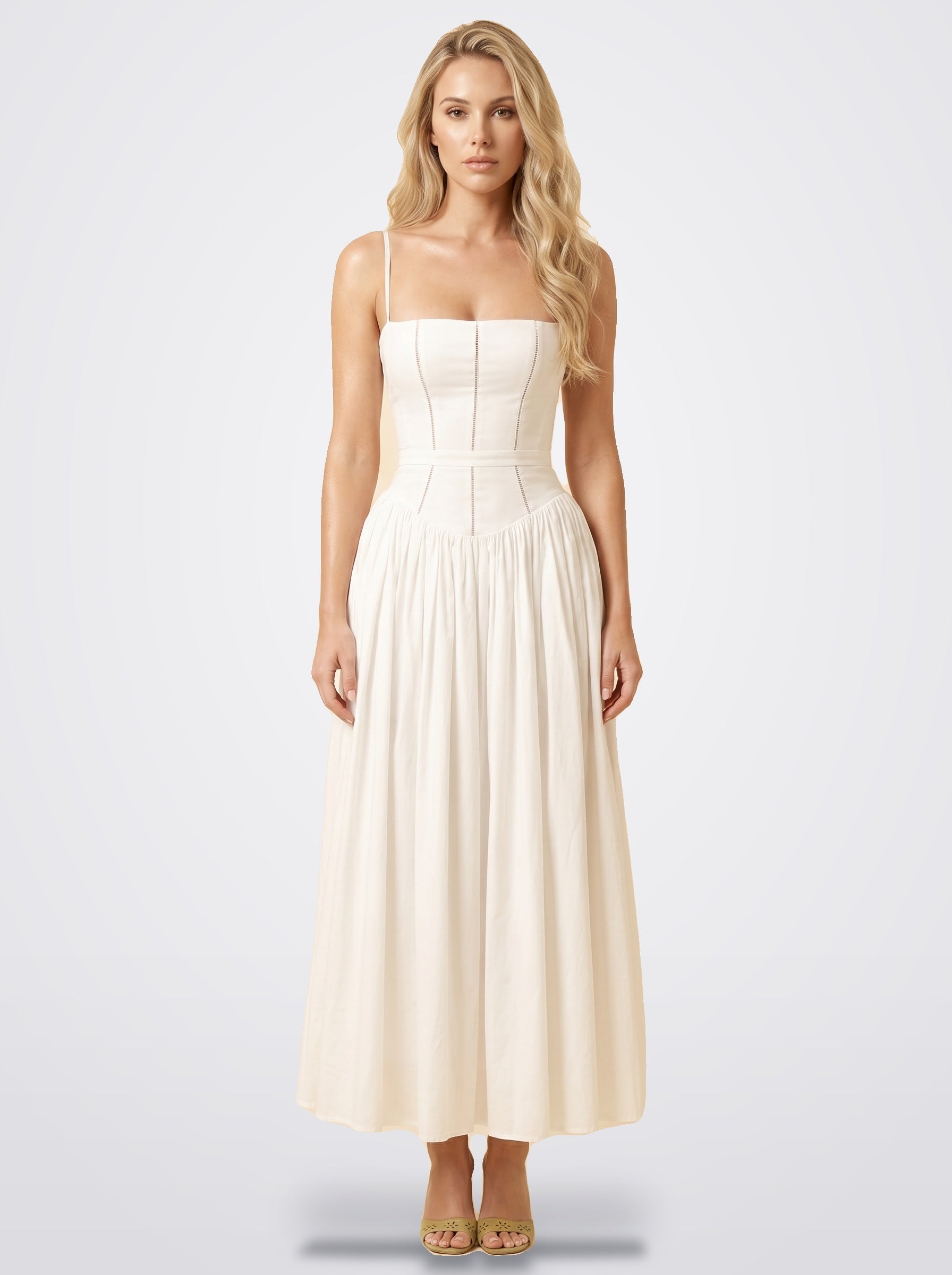 The Florence Floral Corset Maxi Dress in Pearl White | Amari Sydney