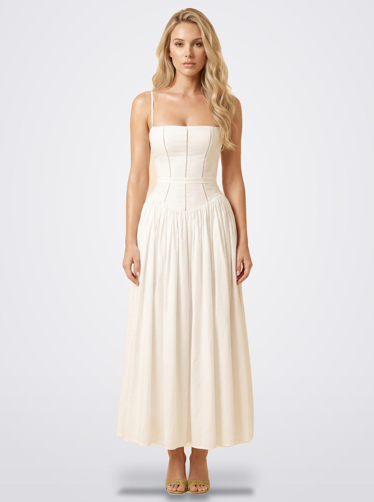 The Florence Floral Corset Maxi Dress in Pearl White | Amari Sydney