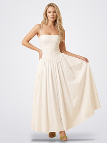 The Florence Floral Corset Maxi Dress in Pearl White | Amari Sydney