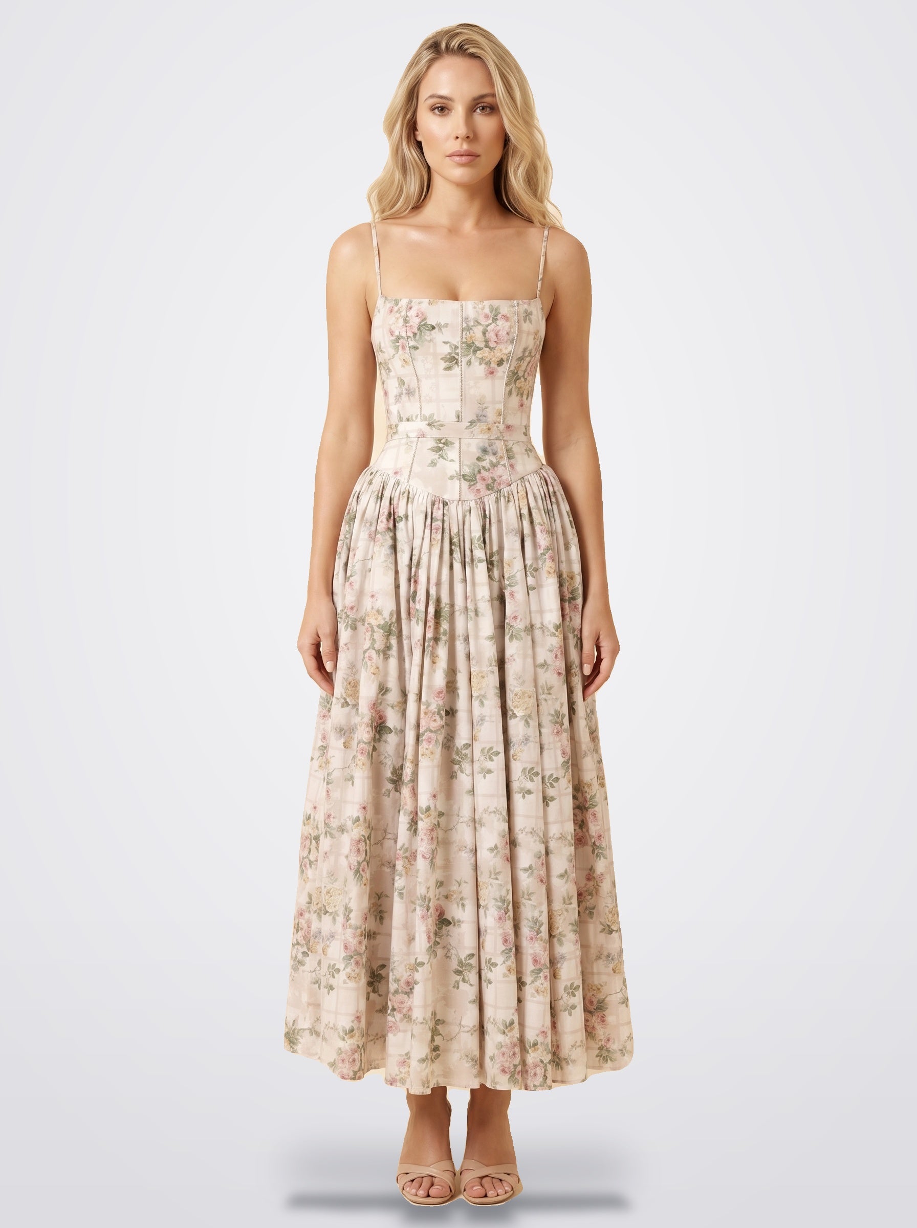 The Florence Floral Corset Maxi Dress in Golden Floral | Amari Sydney