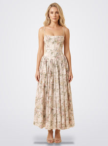 The Florence Floral Corset Maxi Dress in Golden Floral | Amari Sydney