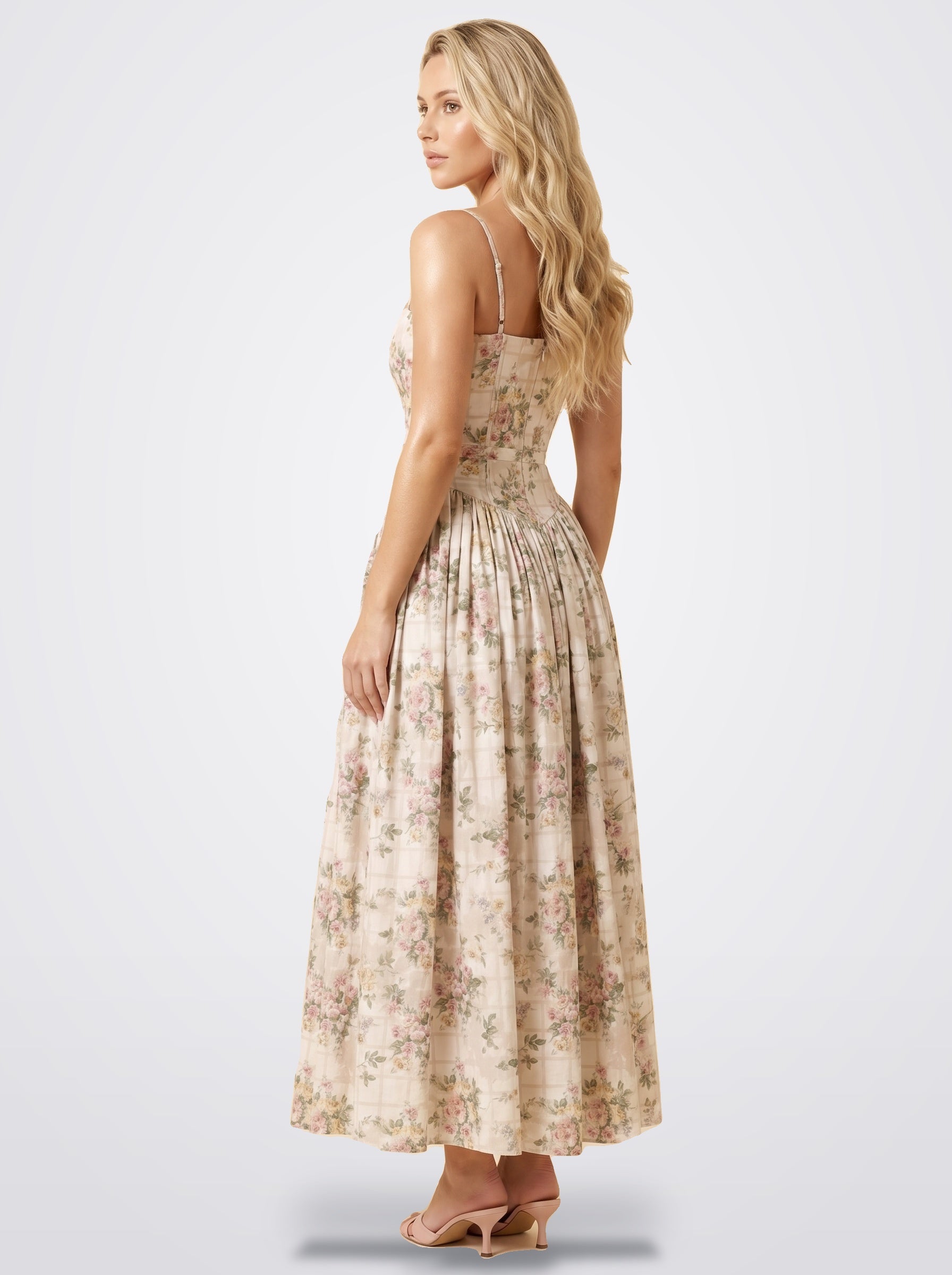 The Florence Floral Corset Maxi Dress in Golden Floral | Amari Sydney