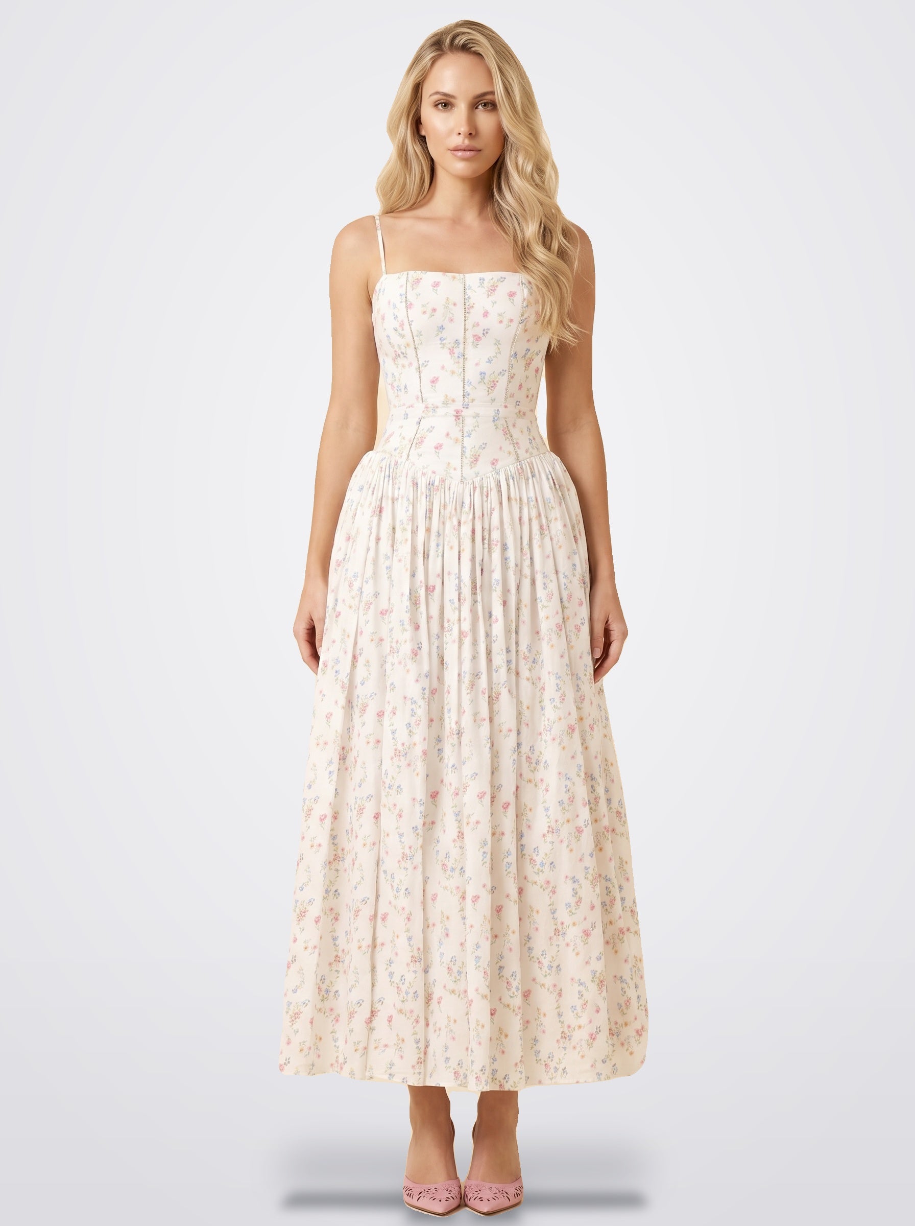 The Florence Floral Corset Maxi Dress in Whisper Floral | Amari Sydney