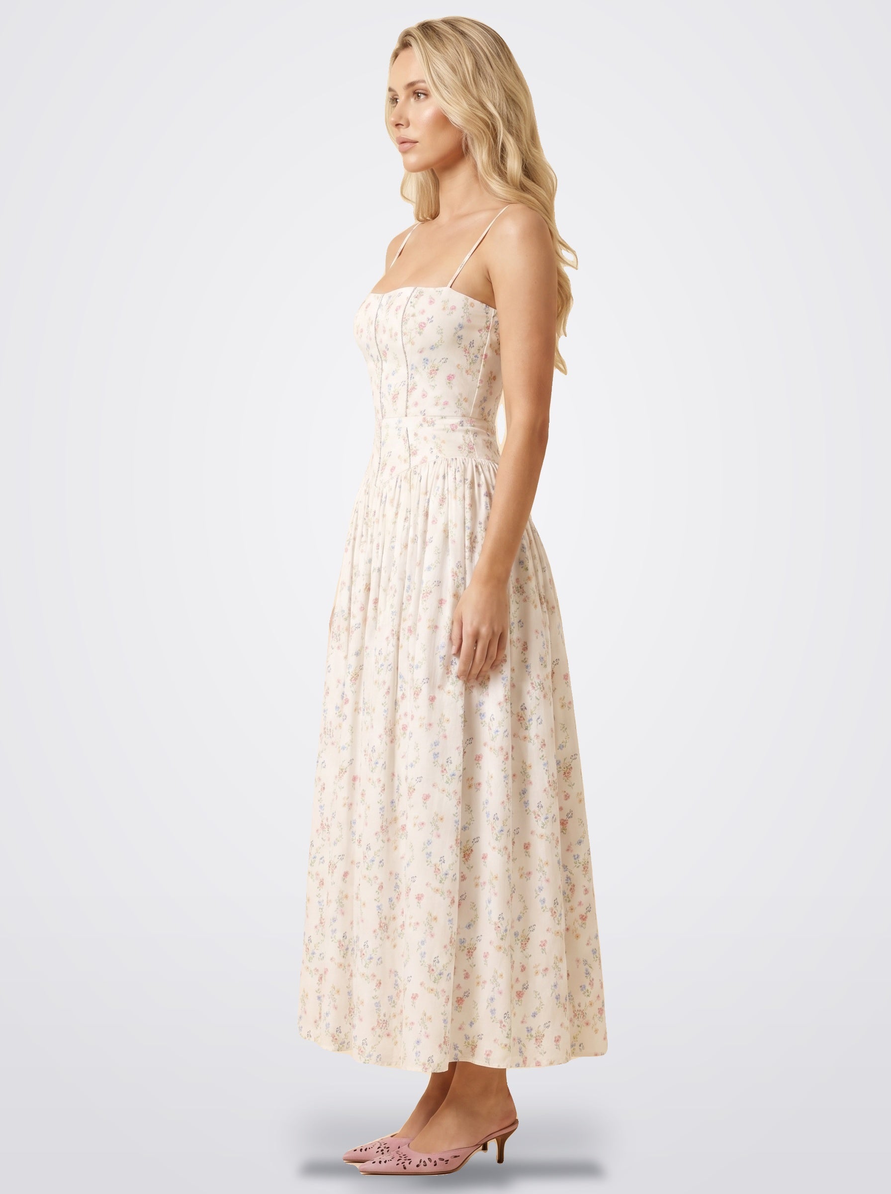 The Florence Floral Corset Maxi Dress in Whisper Floral | Amari Sydney