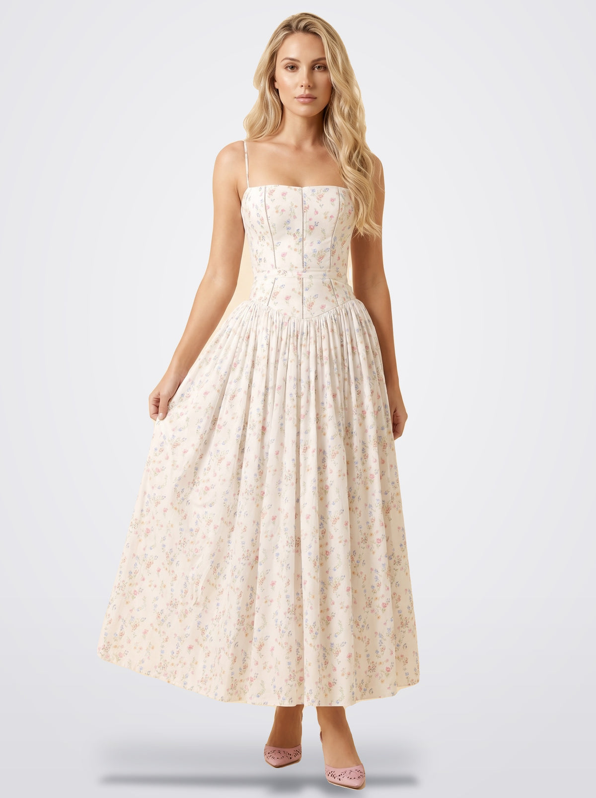 The Florence Floral Corset Maxi Dress in Whisper Floral | Amari Sydney