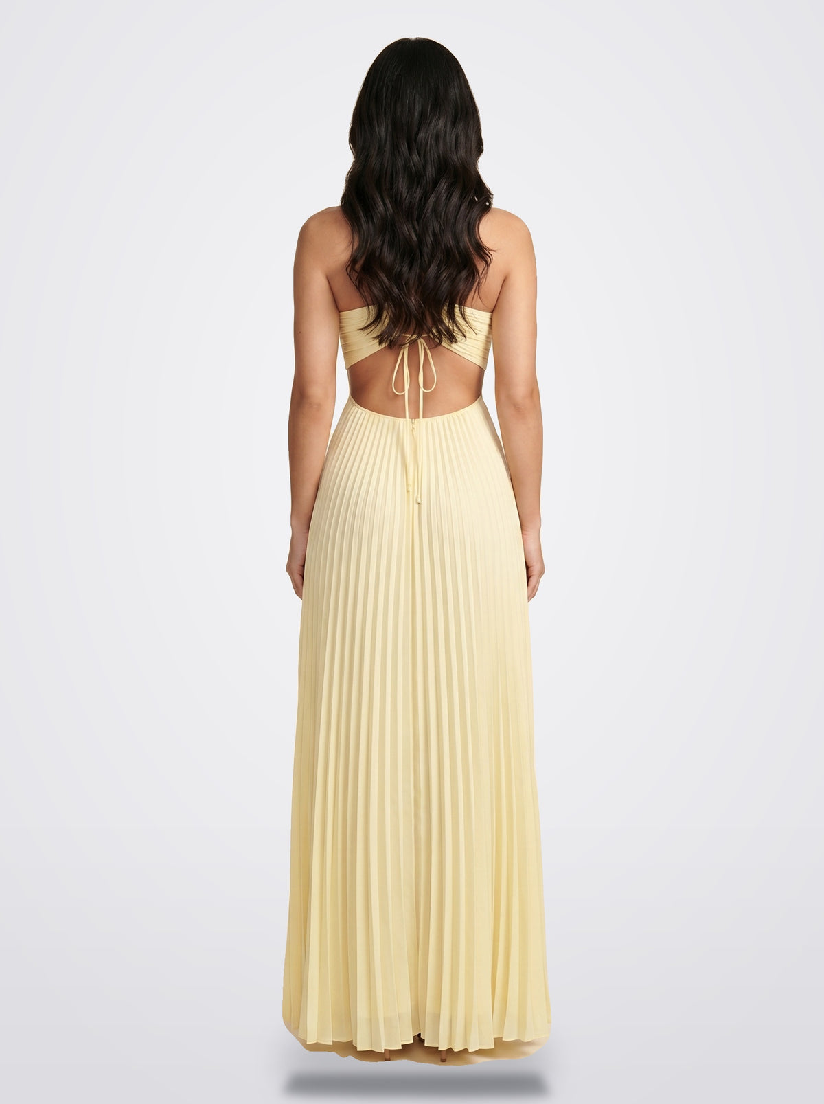 The Sienna Pleated Maxi Dress in Golden Ivory - Back View | Amari Sydney