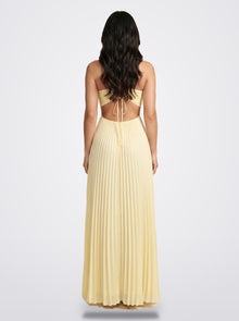 The Sienna Pleated Maxi Dress in Golden Ivory - Back View | Amari Sydney