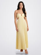 The Sienna Pleated Maxi Dress in Golden Ivory - Front View | Amari Sydney