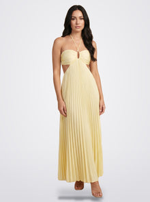 The Sienna Pleated Maxi Dress in Golden Ivory - Front View | Amari Sydney