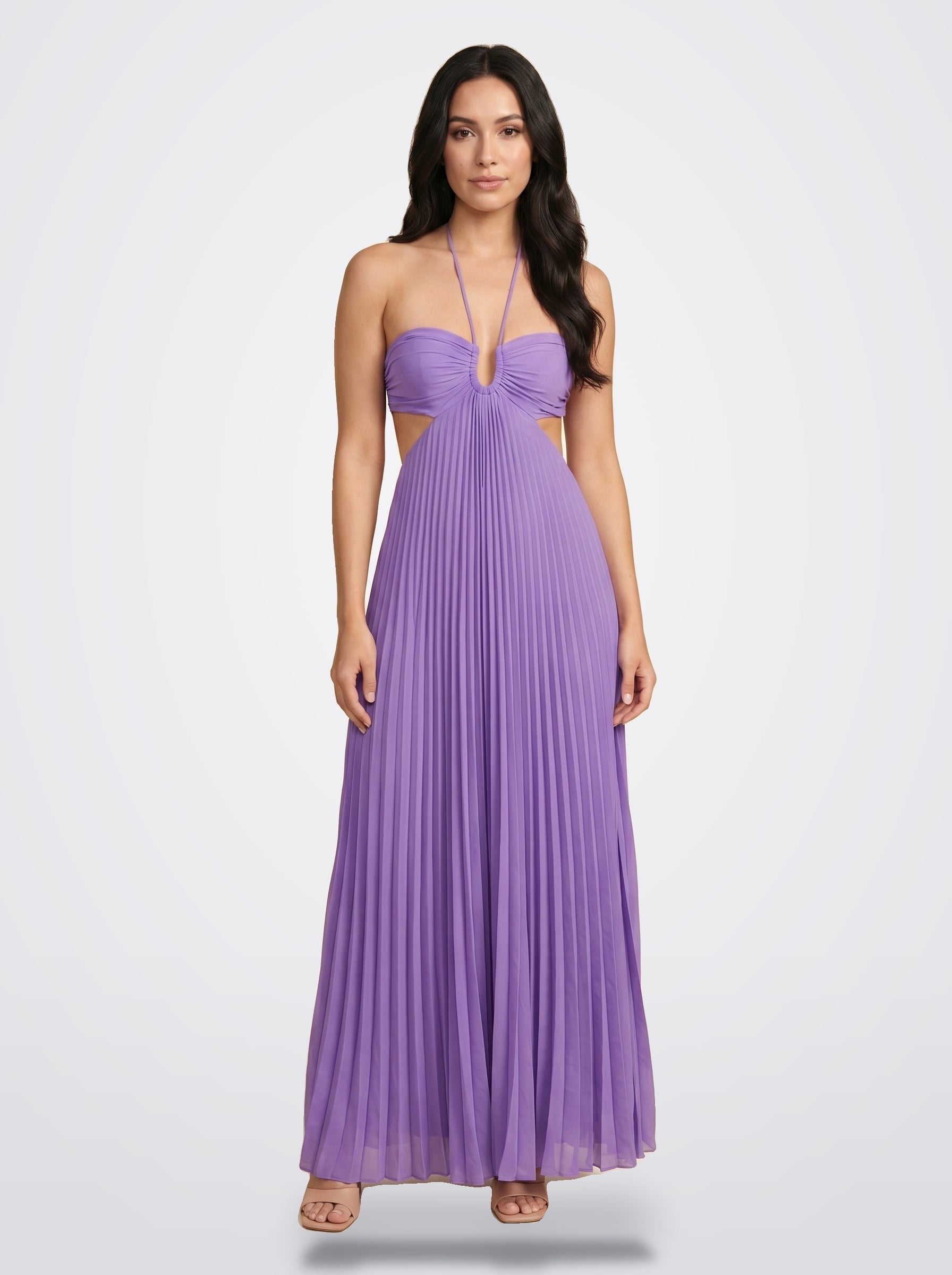 The Sienna Pleated Maxi Dress in Lavender Aura - Front View | Amari Sydney