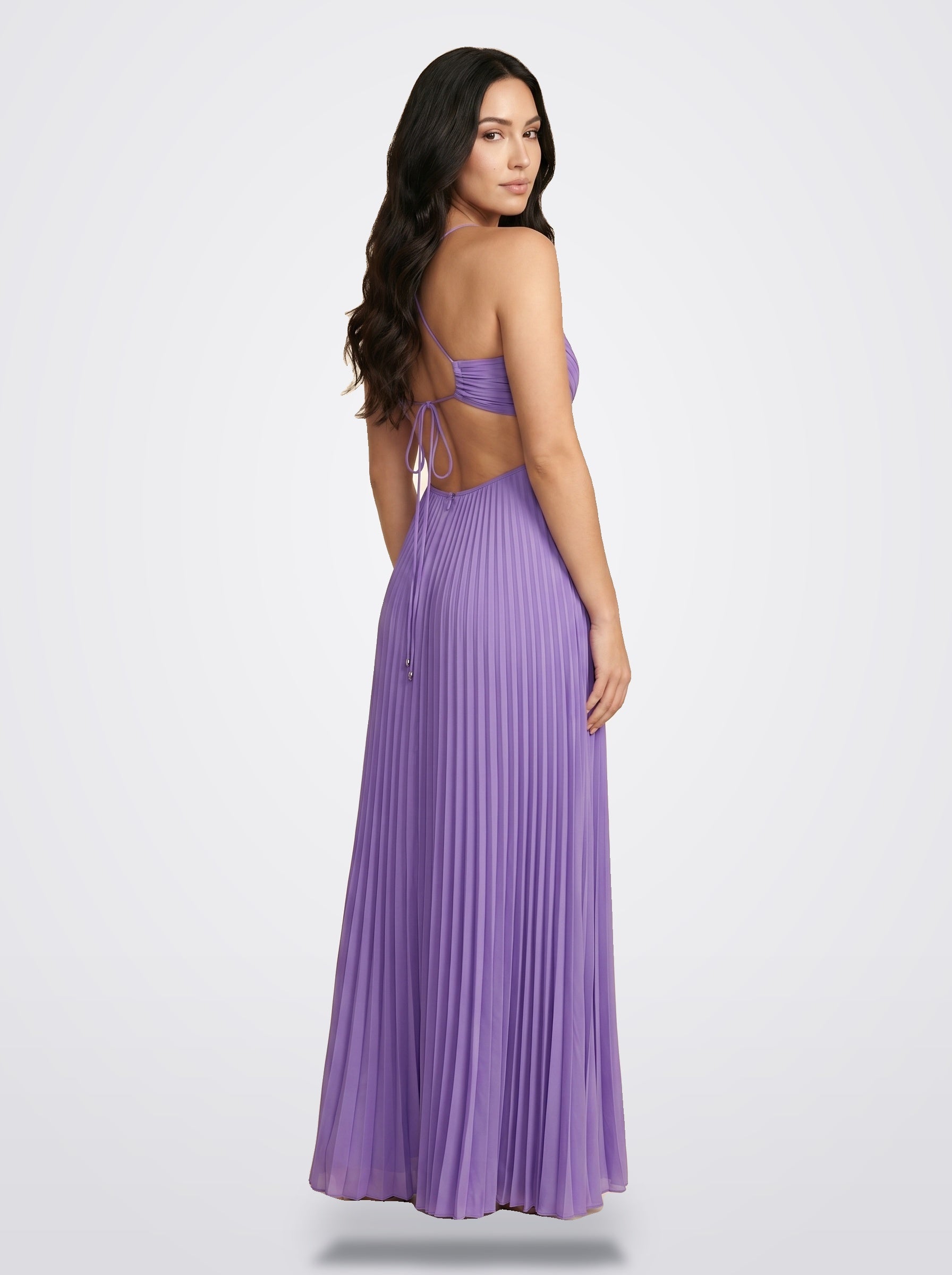 The Sienna Pleated Maxi Dress in Lavender Aura - Side View | Amari Sydney