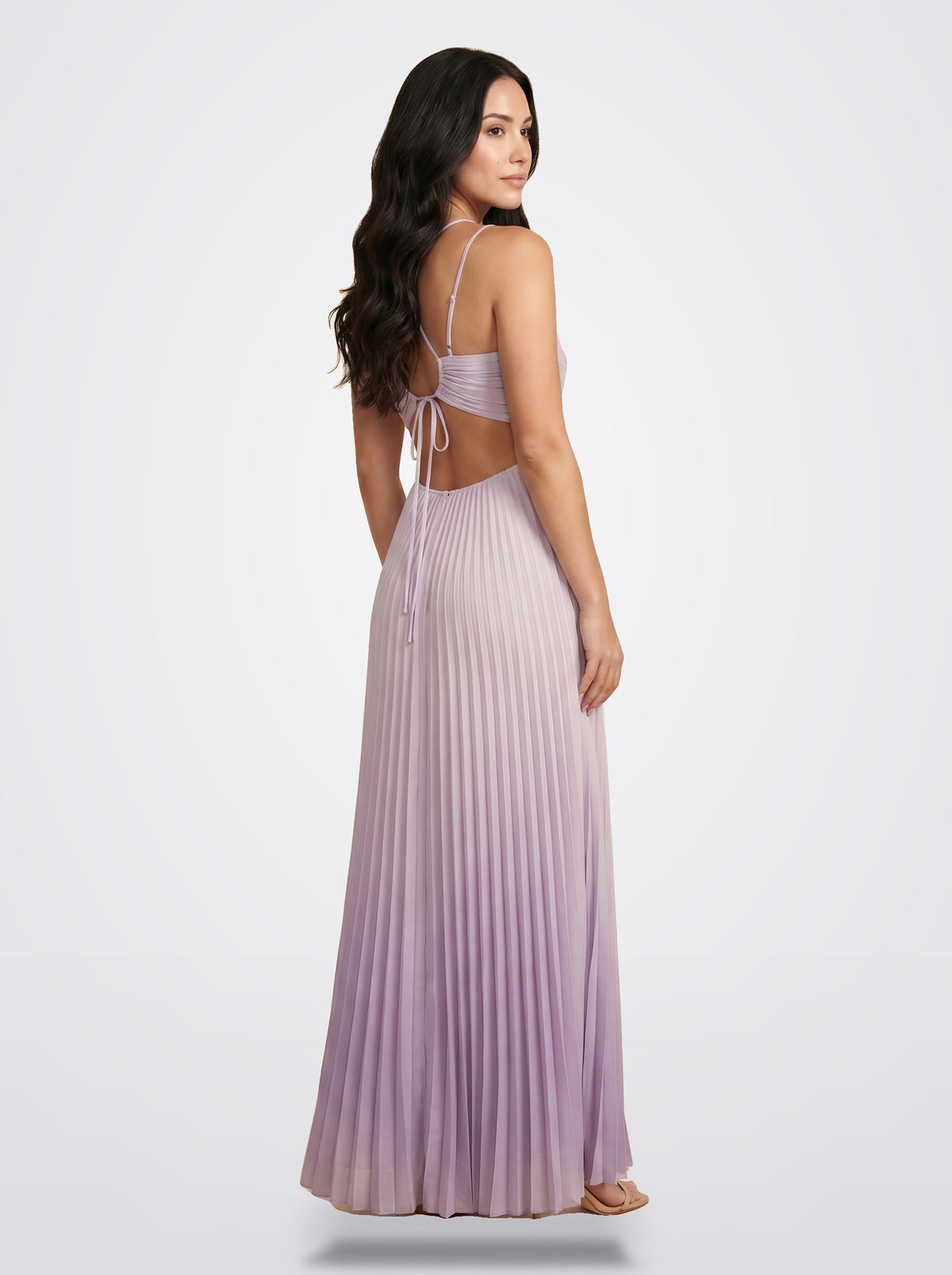 The Sienna Pleated Maxi Dress in Lilac - Back View | Amari Sydney