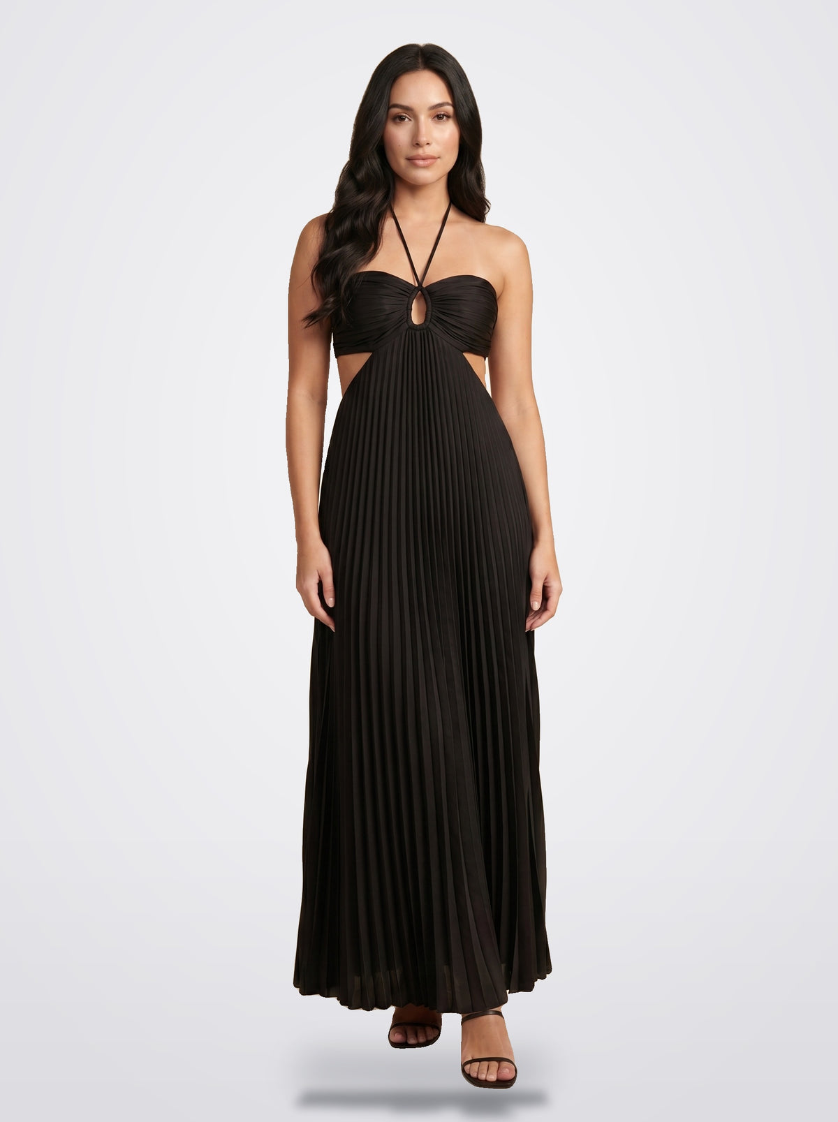 The Sienna Pleated Maxi Dress in Midnight Noir - Front View | Amari Sydney