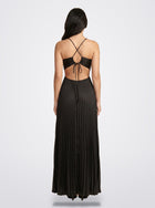 The Sienna Pleated Maxi Dress in Midnight Noir - Side View | Amari Sydney