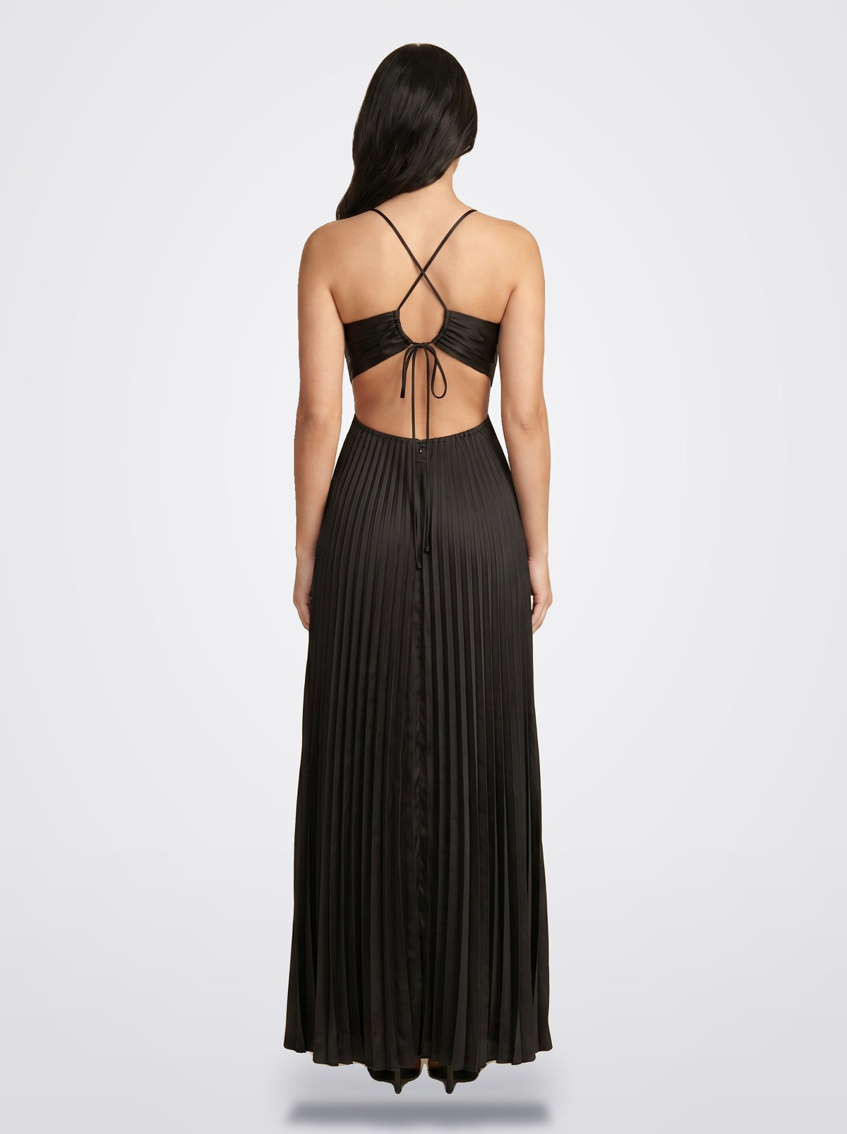 The Sienna Pleated Maxi Dress in Midnight Noir - Side View | Amari Sydney