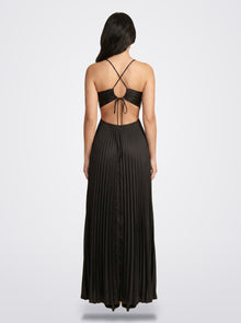 The Sienna Pleated Maxi Dress in Midnight Noir - Side View | Amari Sydney