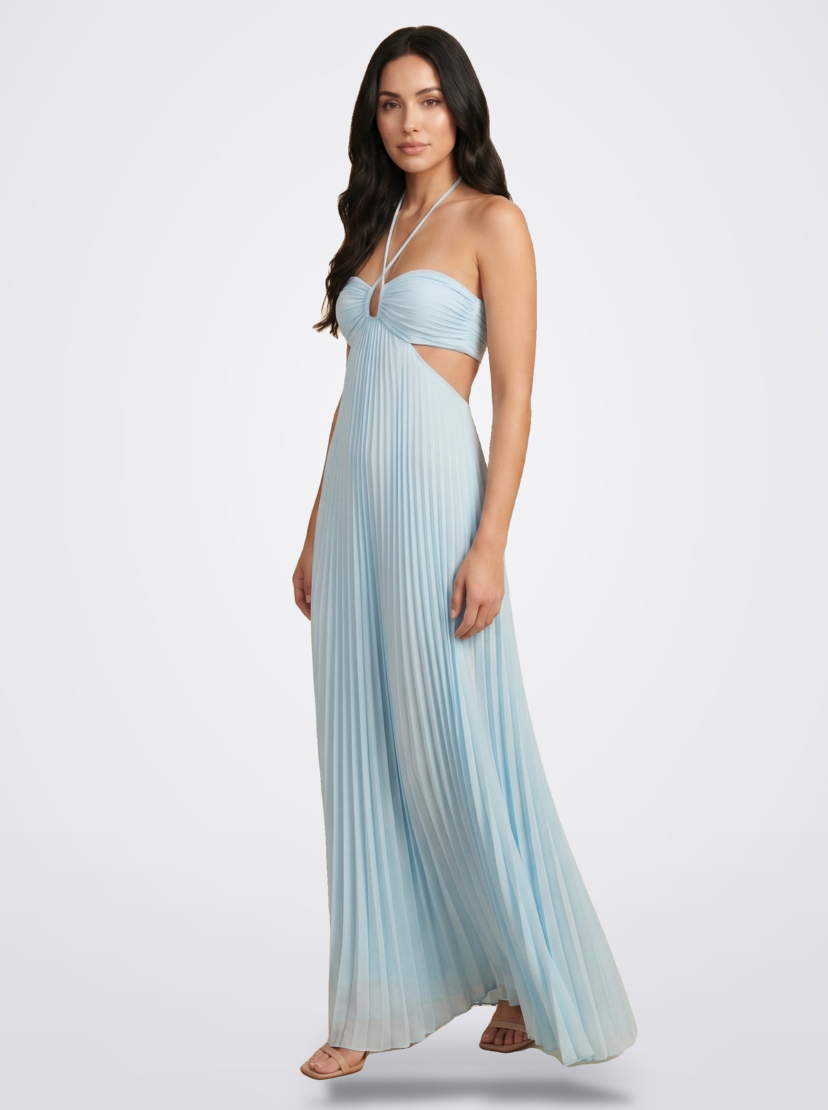 The Sienna Pleated Maxi Dress in Sky Mist - Side View | Amari Sydney