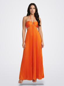 The Sienna Pleated Maxi Dress in Sunset Ember - Front View | Amari Sydney