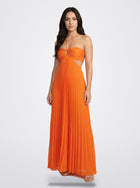 The Sienna Pleated Maxi Dress in Sunset Ember - Side View | Amari Sydney