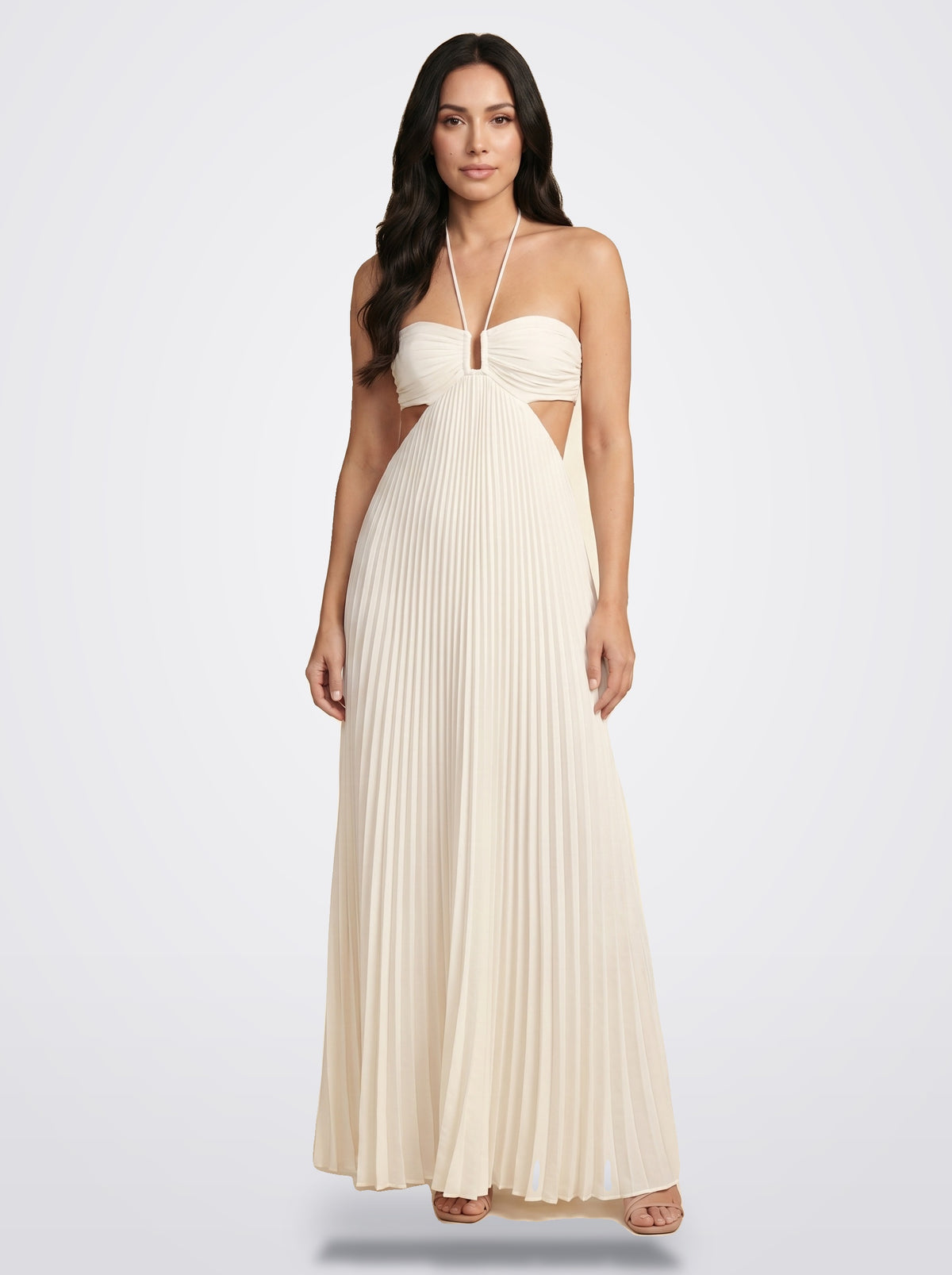 The Sienna Pleated Maxi Dress in White / Ivory - Front View | Amari Sydney