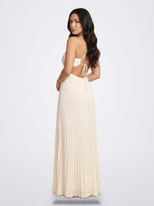 The Sienna Pleated Maxi Dress in White / Ivory - Side View | Amari Sydney